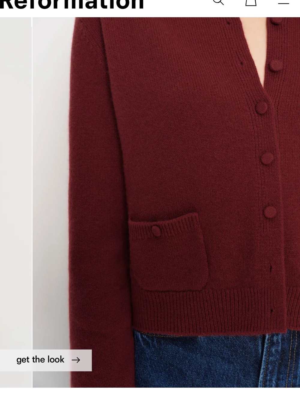 Reformation Clara Cashmere Crew Cardigan- Chianti Patch Pocket - Picture 3 of 9